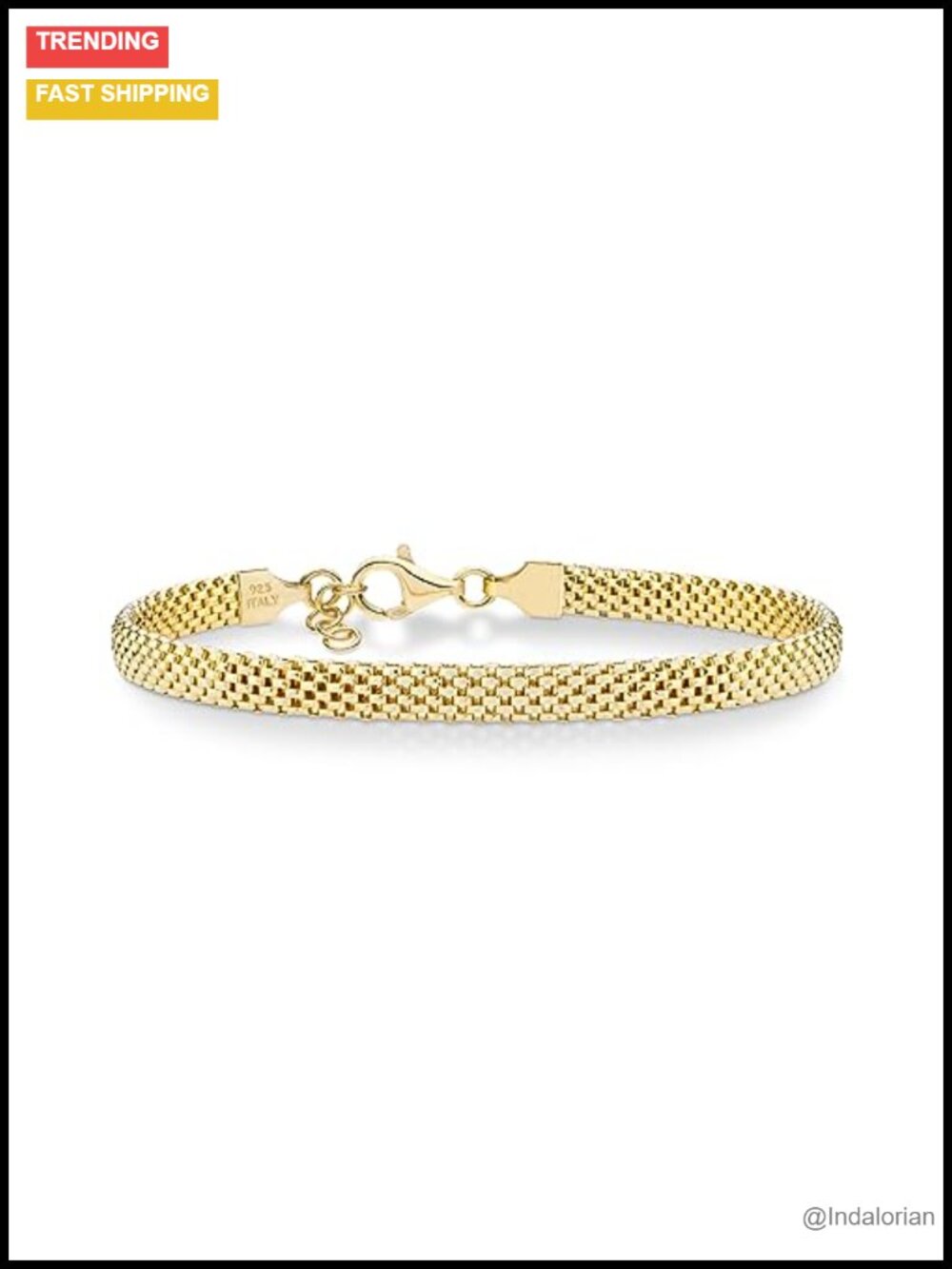 18K Gold Plated 925 Sterling Silver 5mm Mesh Bracelet Italy